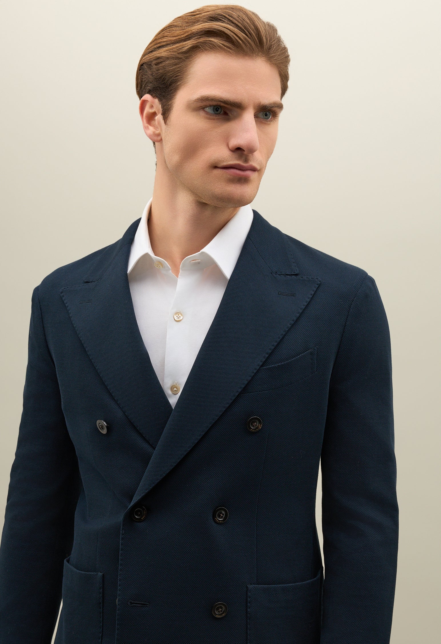 Blue Cotton Jersey Double-Breasted Dover Jacket
