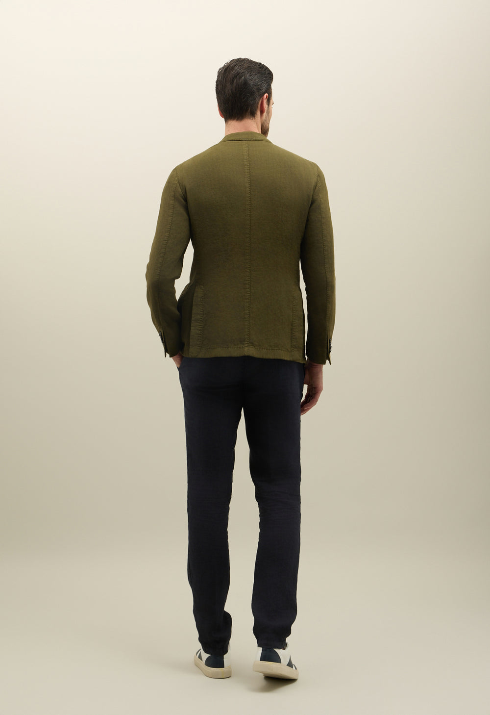 Green Garment Dyed Linen Double-Breasted Dover Jacket