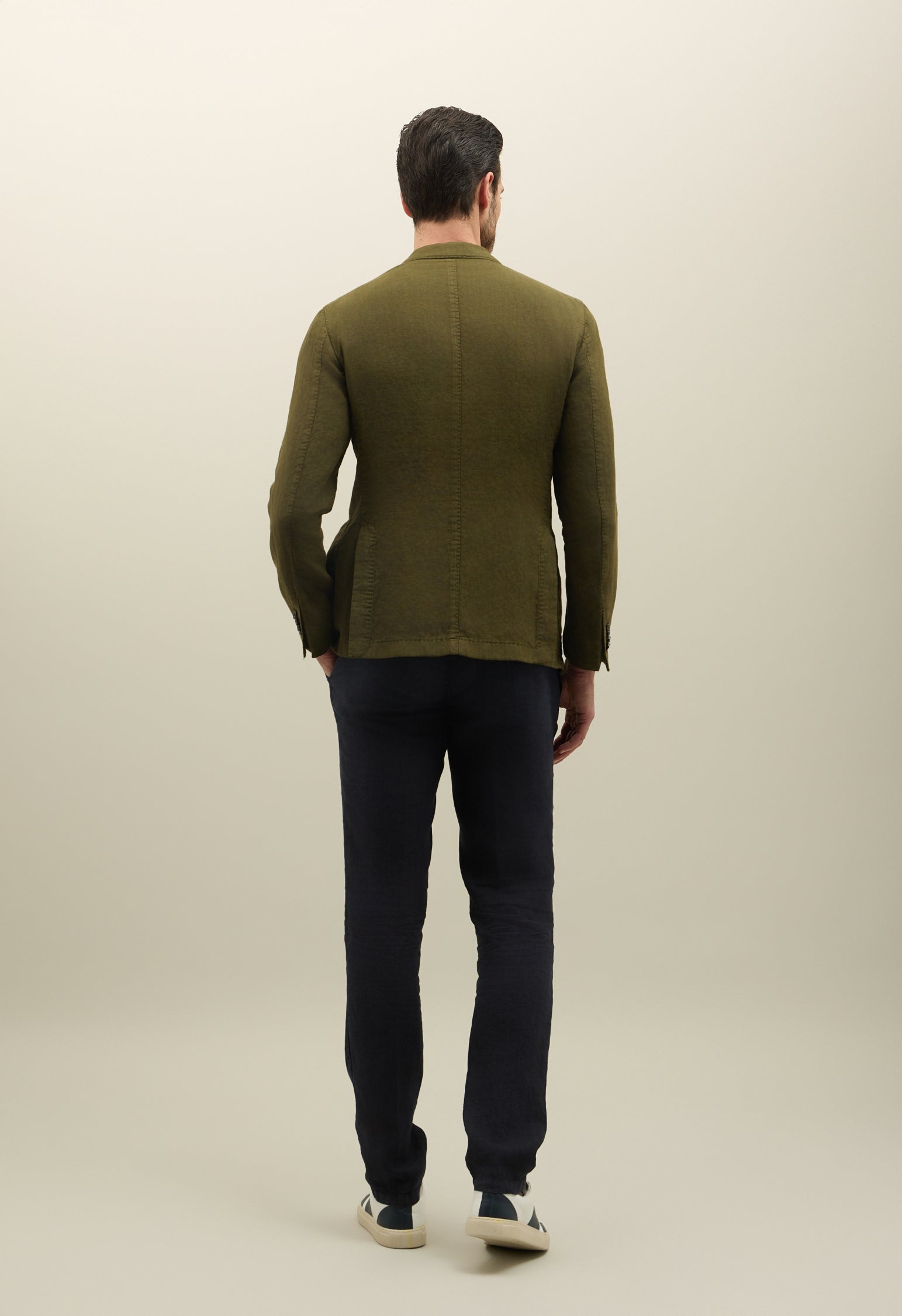 Green Garment Dyed Linen Double-Breasted Dover Jacket