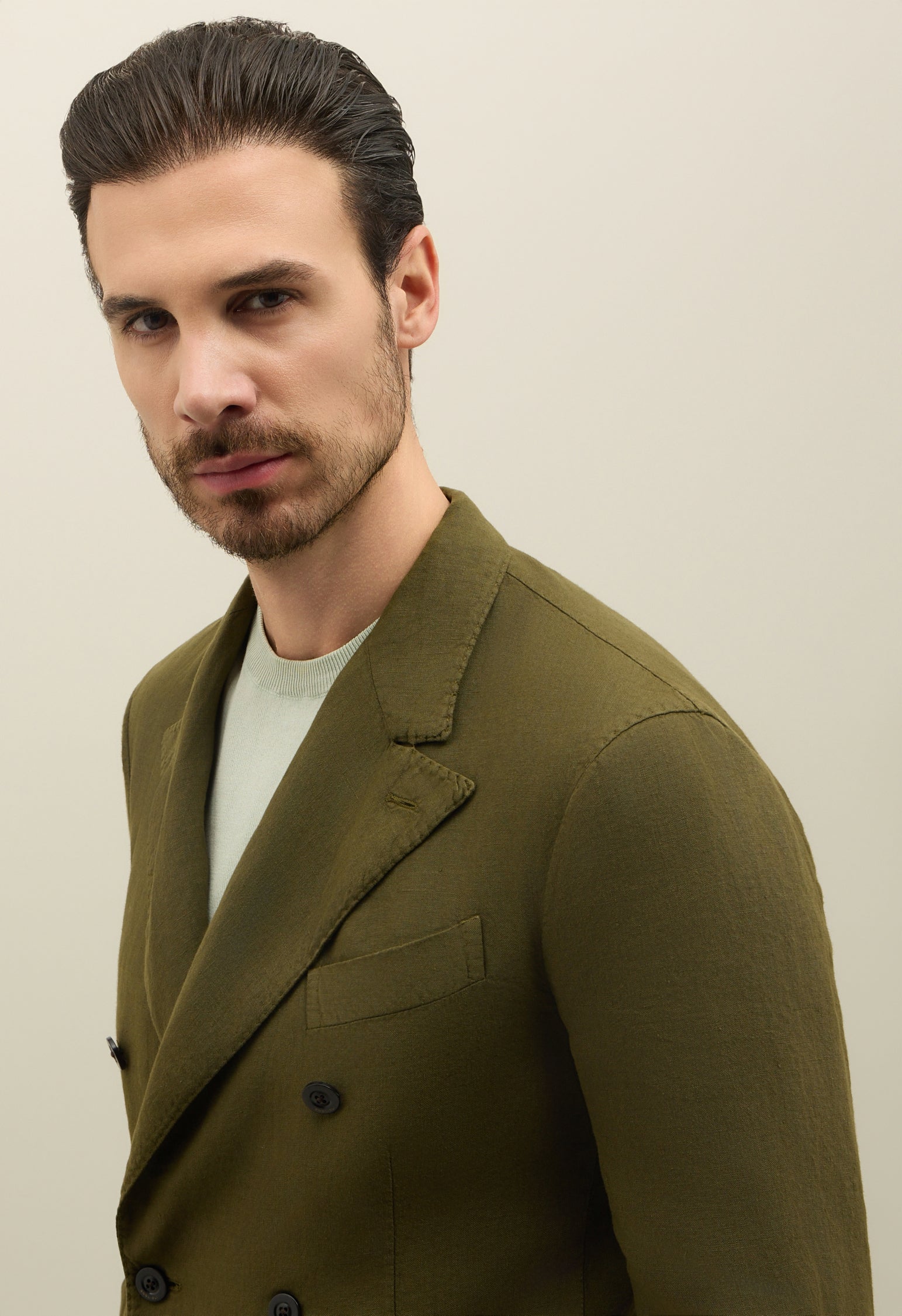 Green Garment Dyed Linen Double-Breasted Dover Jacket