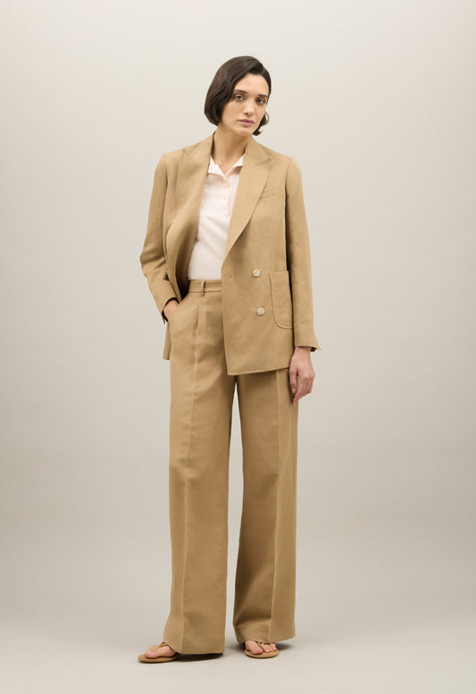 Dunkelbeiger Blazer Maia aus Leinen-Tencel-Satin