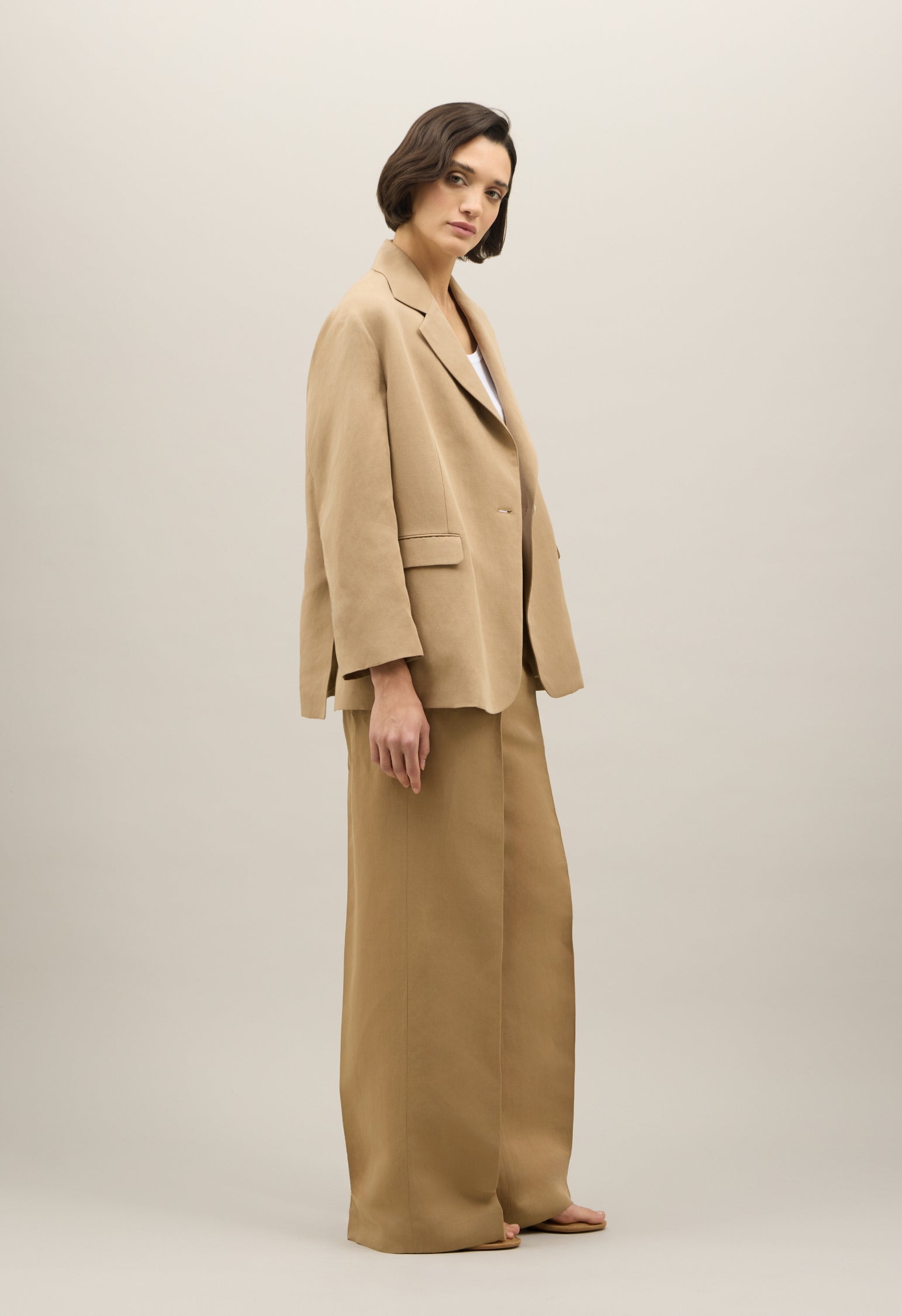 Blazer Otta in lino e tencel satin beige