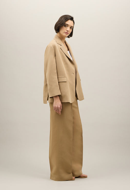 Dunkelbeiger Blazer Otta aus Leinen-Tencel-Satin 