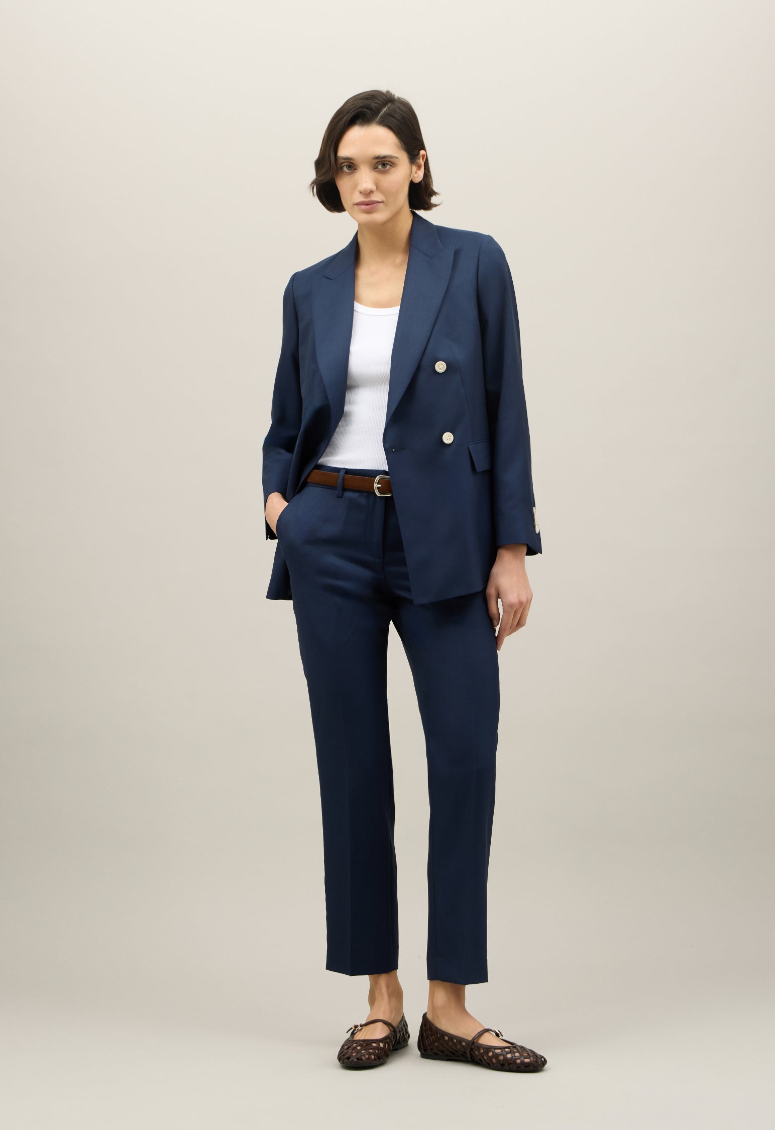 Blazer Bianca in twill di lana blu