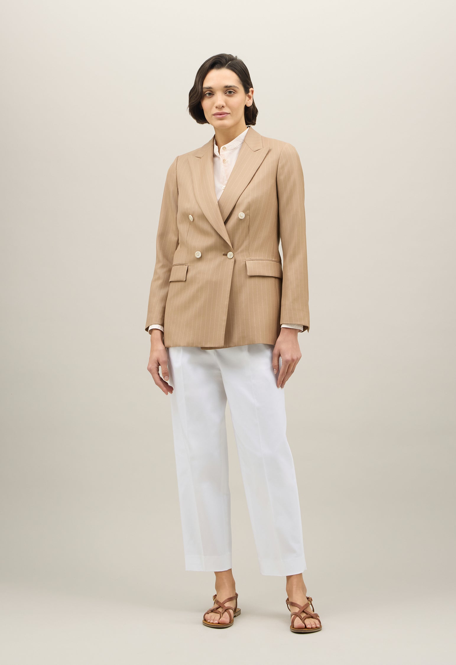 Blazer Bianca in lana gessato beige