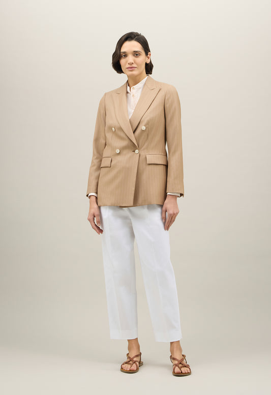 Beiger Blazer Bianca aus Wolle mit Nadelstreifen