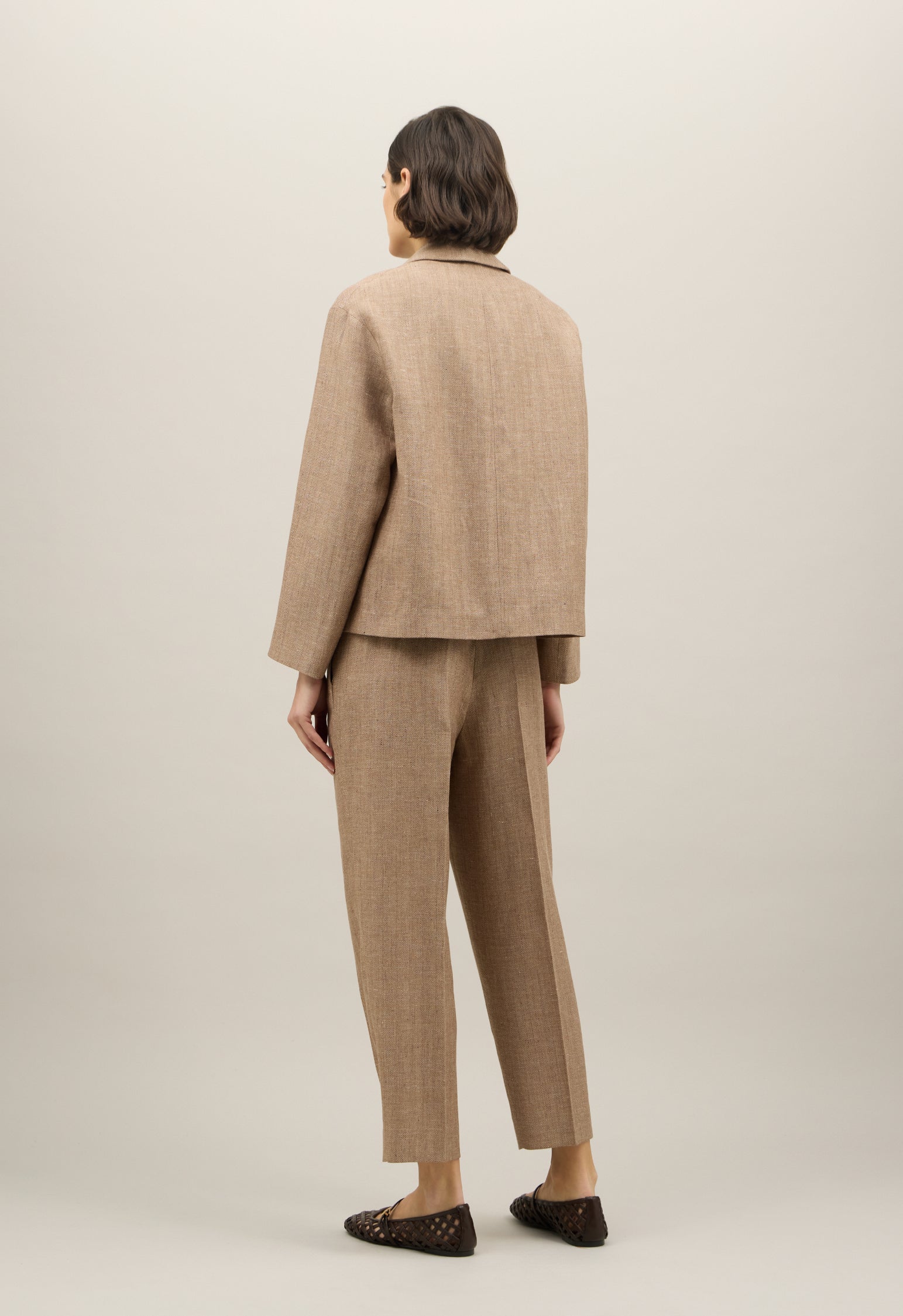 Blazer Margot in misto lino a spina di pesce marrone