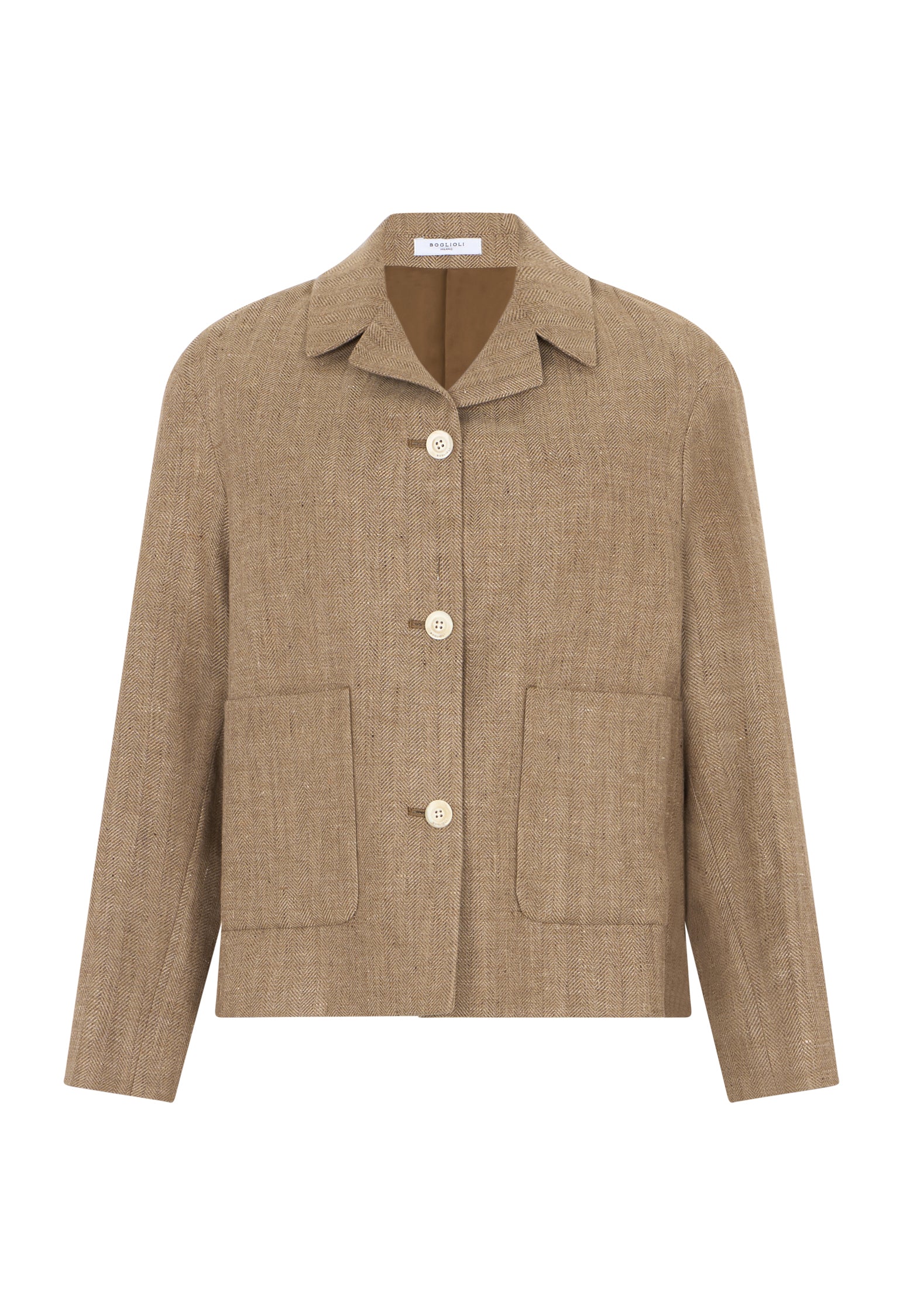 Brown Blended Linen herringbone Margot Blazer